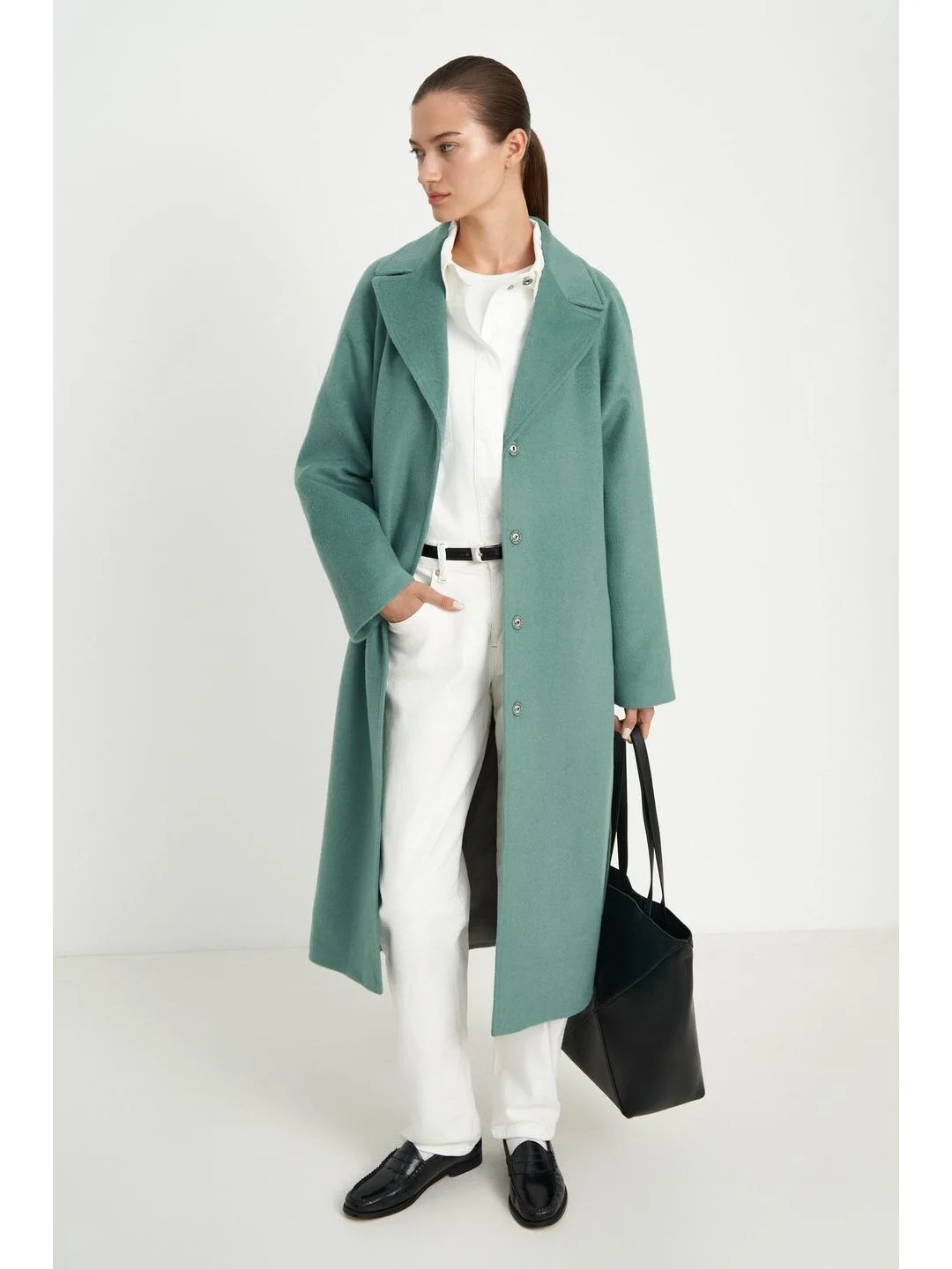 Зеленый пальто oversize силуэта с шерстью