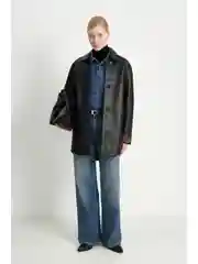 Черный тренч из натуральной кожи