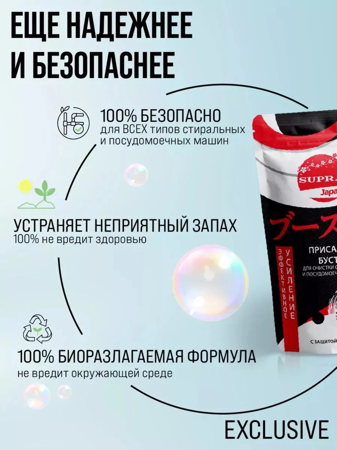 Присадка-бустер SUPRA Booster очиститель для посудомоечных и стиральных машин, 500 г
