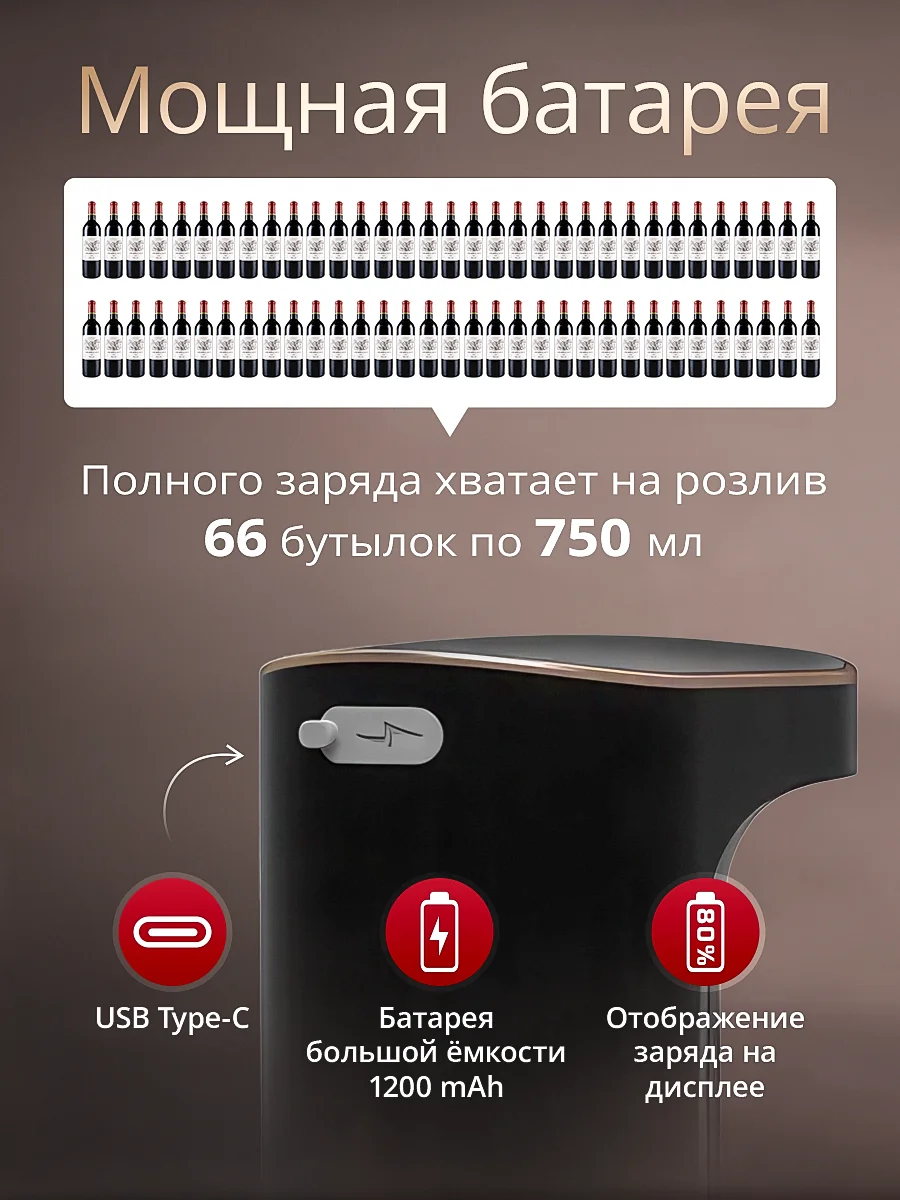 Дозатор-аэратор для вин и напитков автоматический Keewey, черный