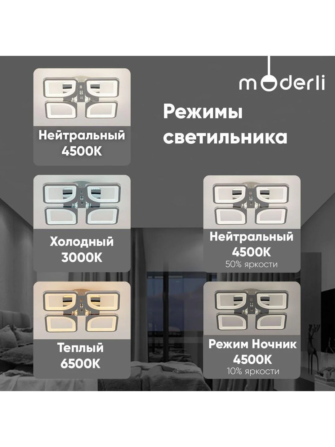Хром светильник потолочный светодиодный Moderli Zita