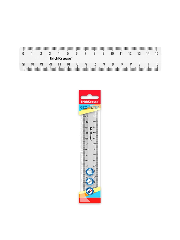 Линейка пластиковая ErichKrause Clear, 15см, прозрачный (в пакете по 20 шт)
