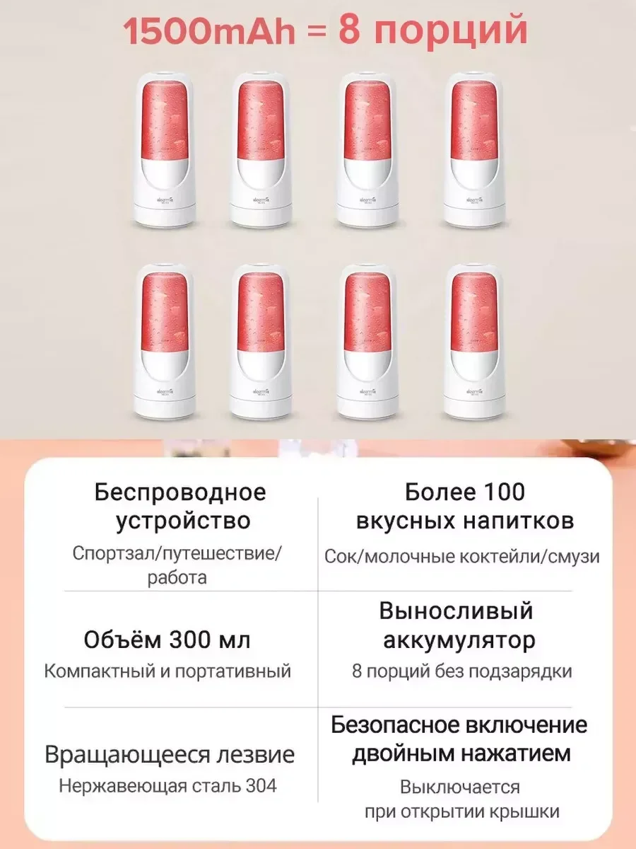 Белый блендер портативный беспроводной DEERMA DEM-NU30