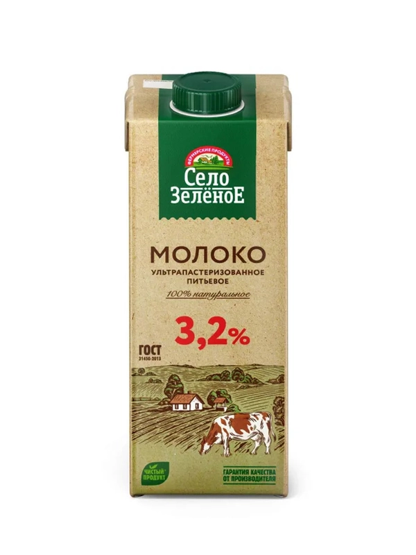 Молоко Село Зеленое ультрапастеризованное 3,2%, 0,95л Edge
