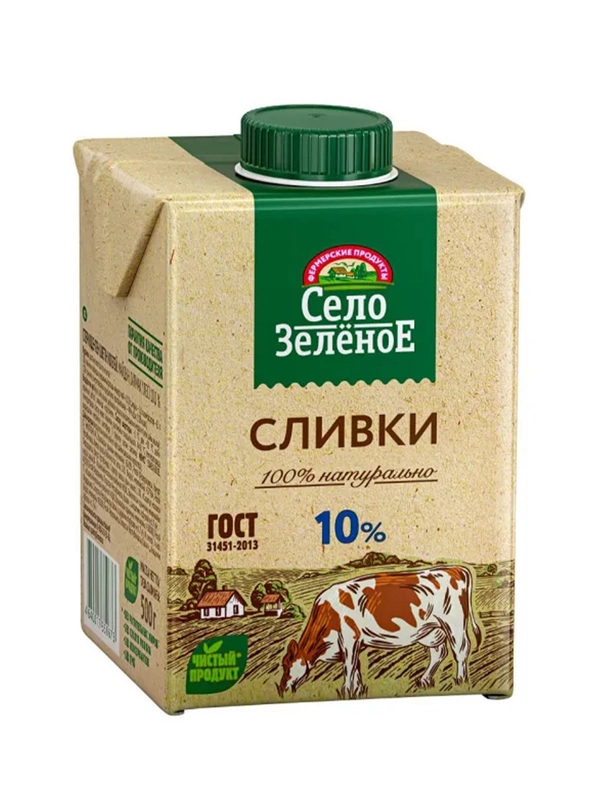 Сливки Село Зеленое стерилизованные 10% Sq 0,5кг СелЗел