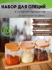 Банка для сыпучих продуктов с ложками, крышками, на подставке, 350 мл, 3 шт