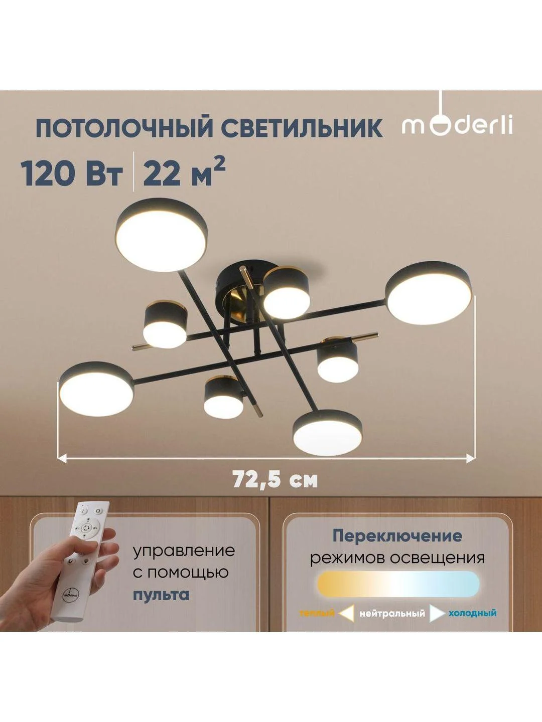 Черный светильник потолочный светодиодный Moderli Scandi