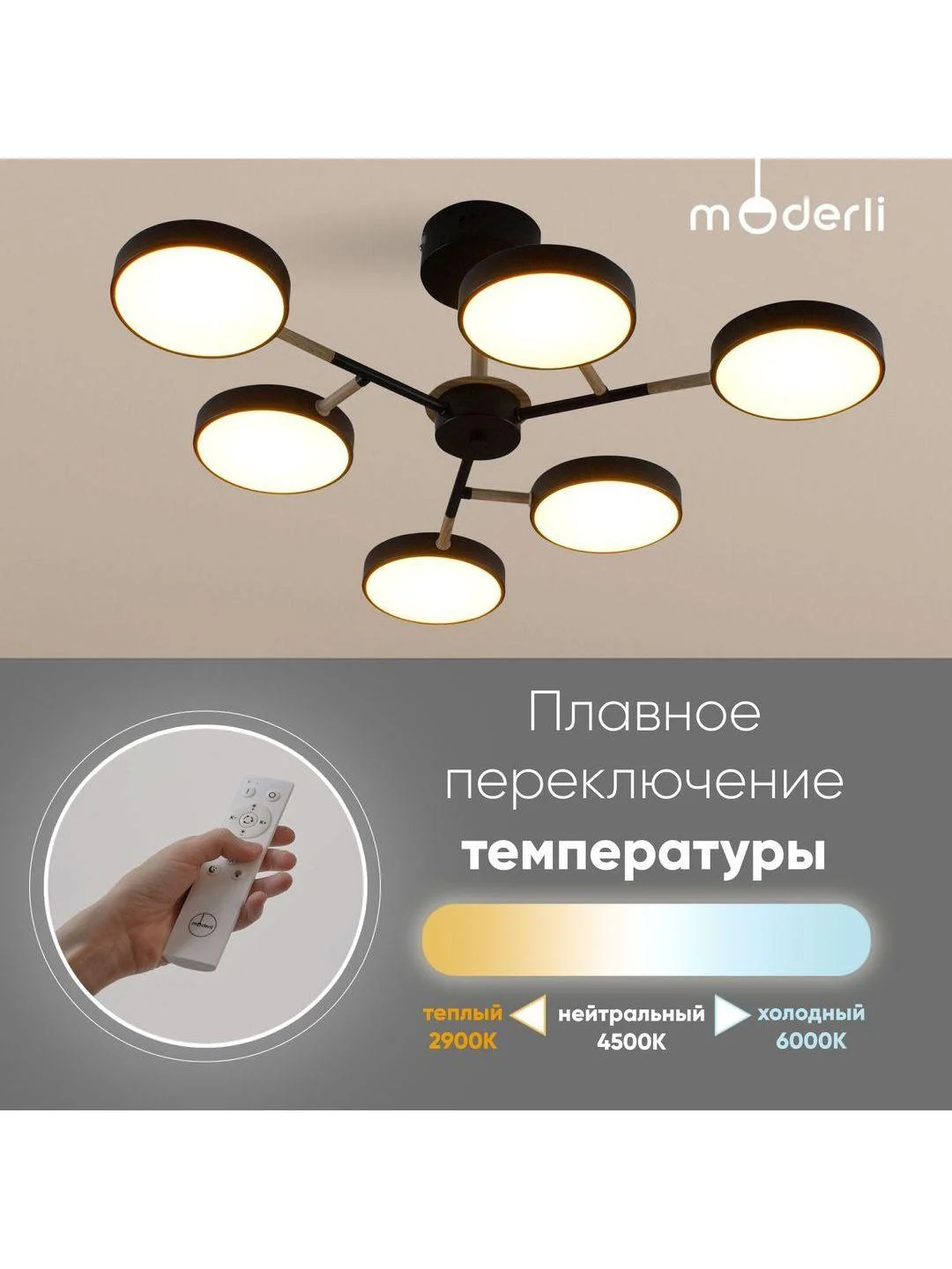 Черный светильник потолочный светодиодный Moderli Scandi