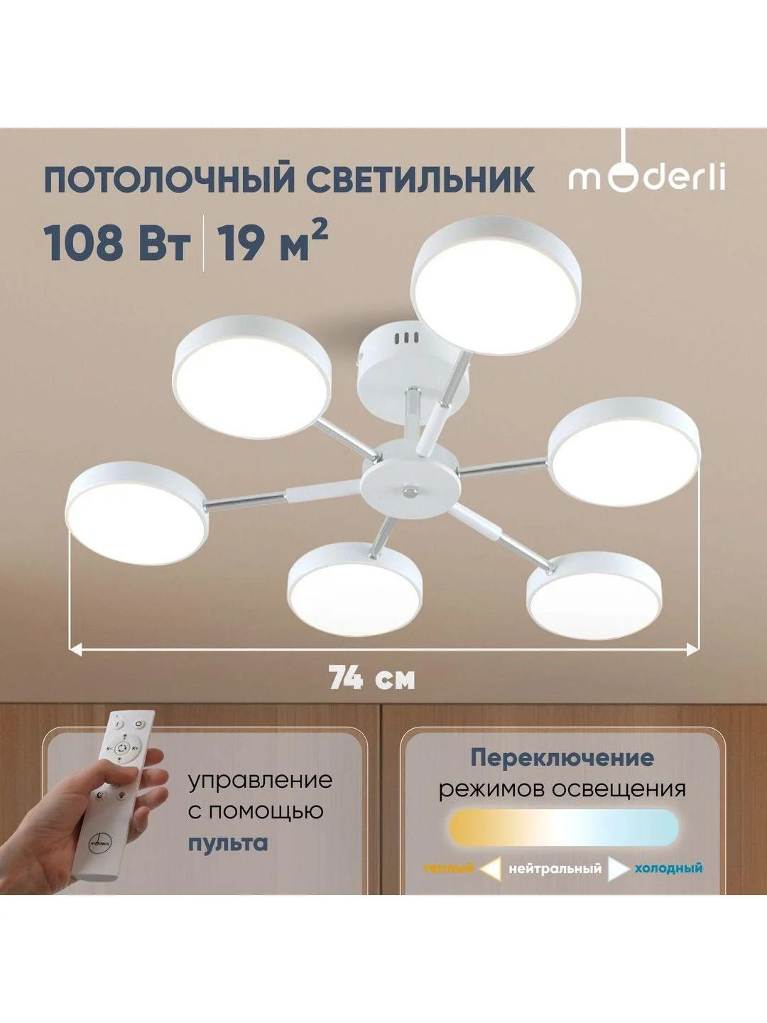 Белый светильник потолочный светодиодный Moderli Scandi