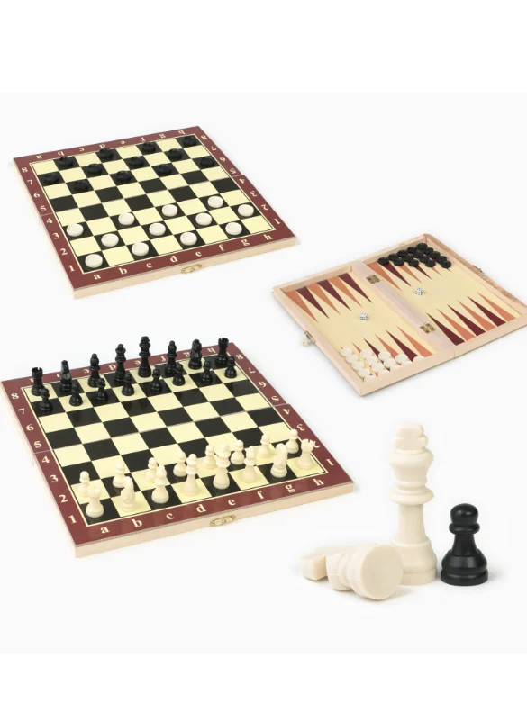 Шахматы, шашки, нарды, настольные игры, набор 3 в 1, 29 х 29 см