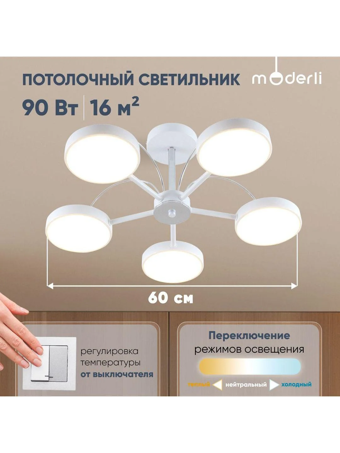 Белый светильник потолочный светодиодный Moderli Scandi