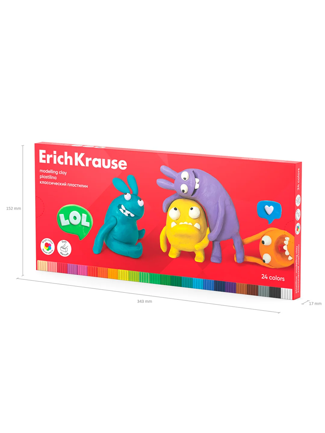 Пластилин классический ErichKrause Jolly Friends 6/8/10/12/16/18/24 цвета со стеком