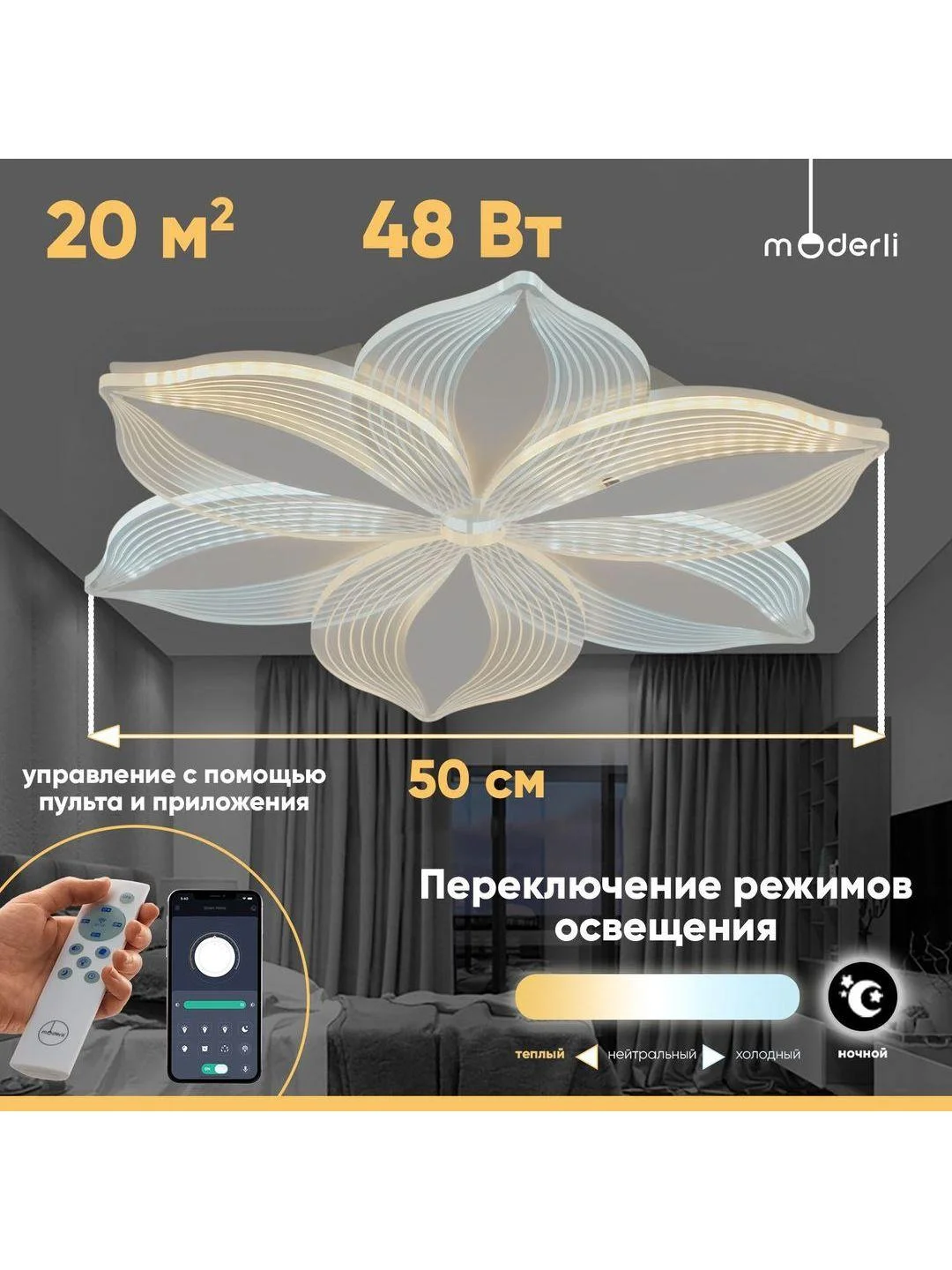 Белый светильник потолочный светодиодный Moderli FIOREбелый, V10675-CL
