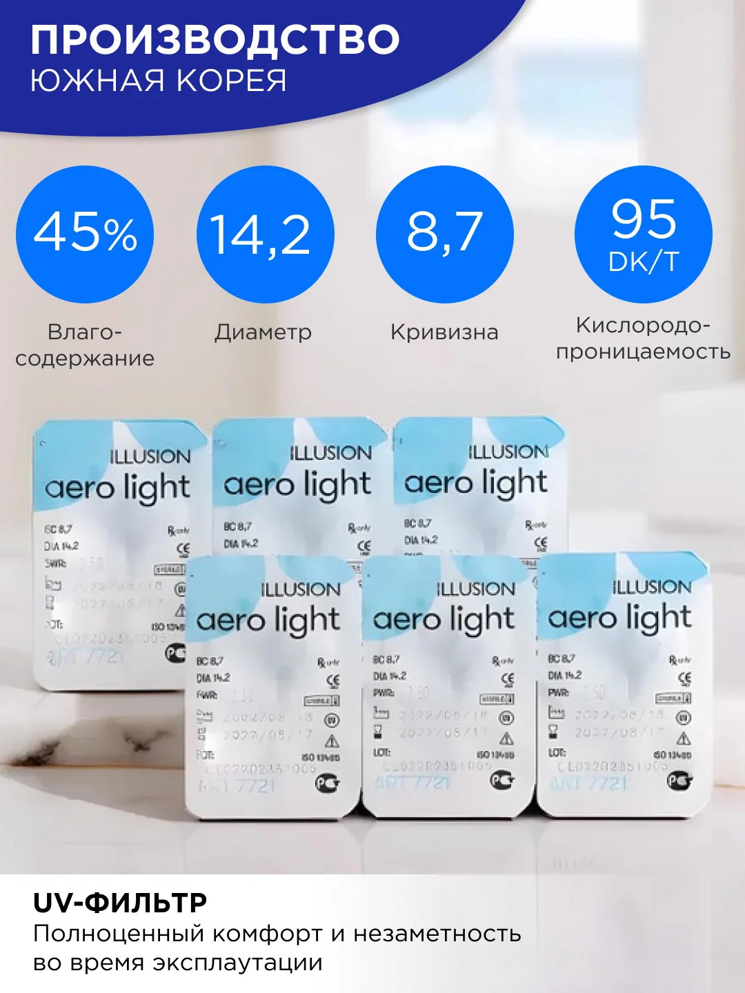 Контактные линзы 10 шт. двухнедельные ILLUSION AERO Light