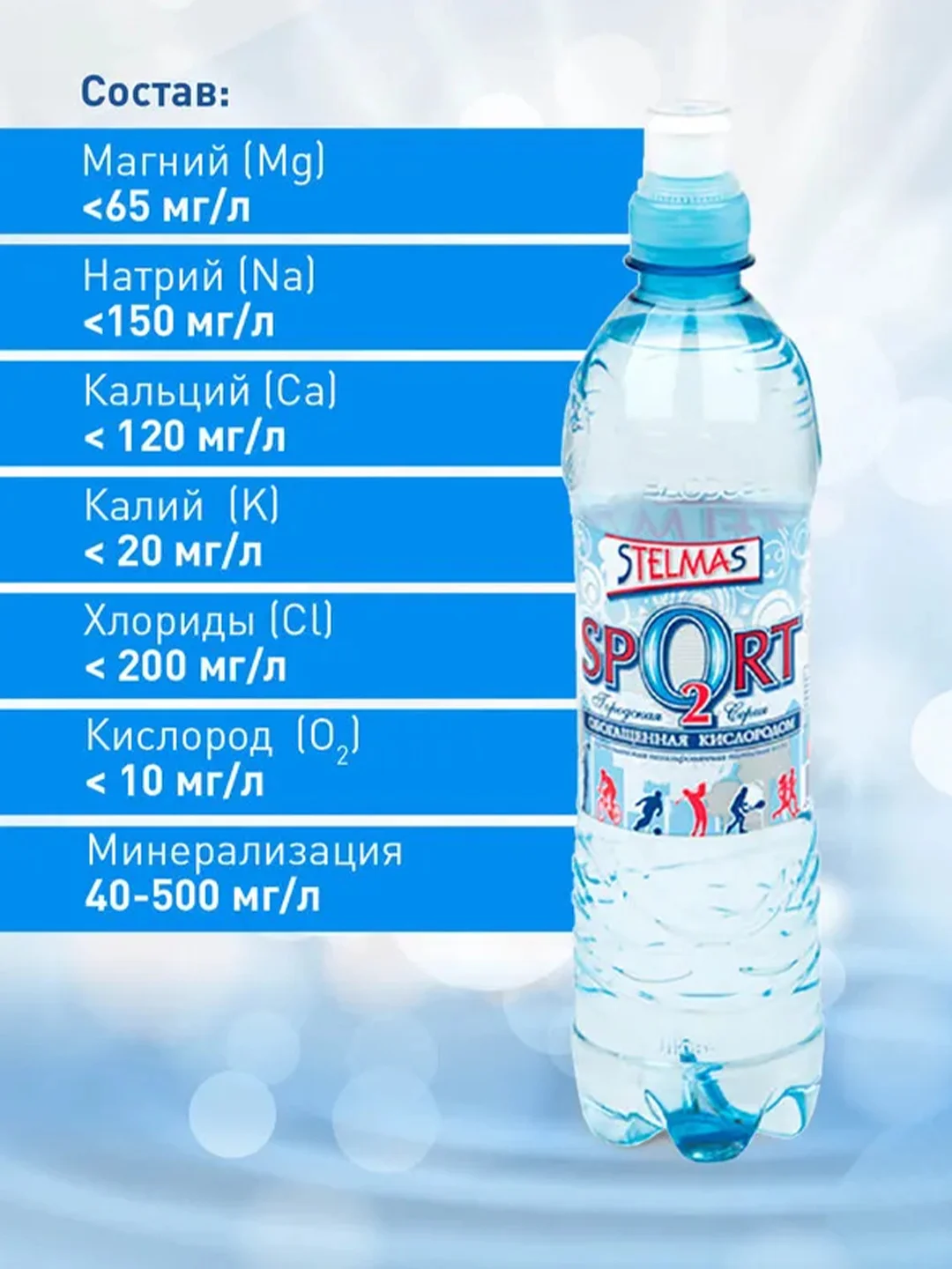 Вода питьевая "СТЭЛМАС "О2" sport негазированная 0,6л ПЭТ