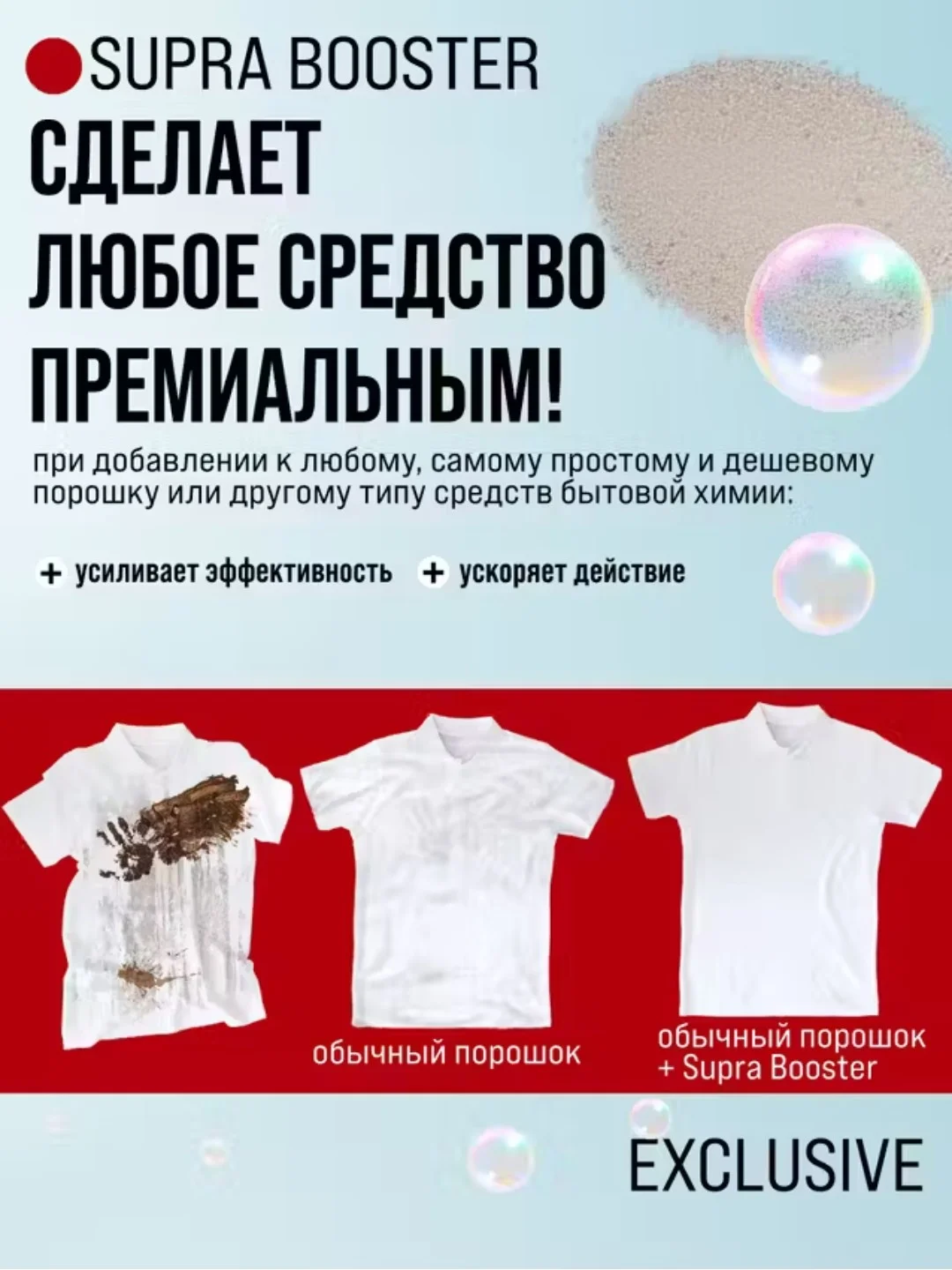 Стиральный порошок для цветного белья с присадкой-бустером SUPRA, 55 стирок, 1100 г
