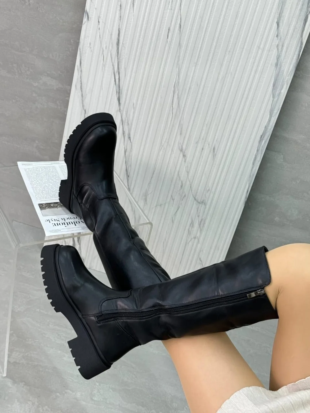 Хром сапоги женские длинные, зимние,на высокой подошве,размер 36-40