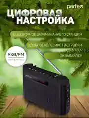 Черный радиоприемник цифровой Perfeo Тайга FM+ 66-108МГц