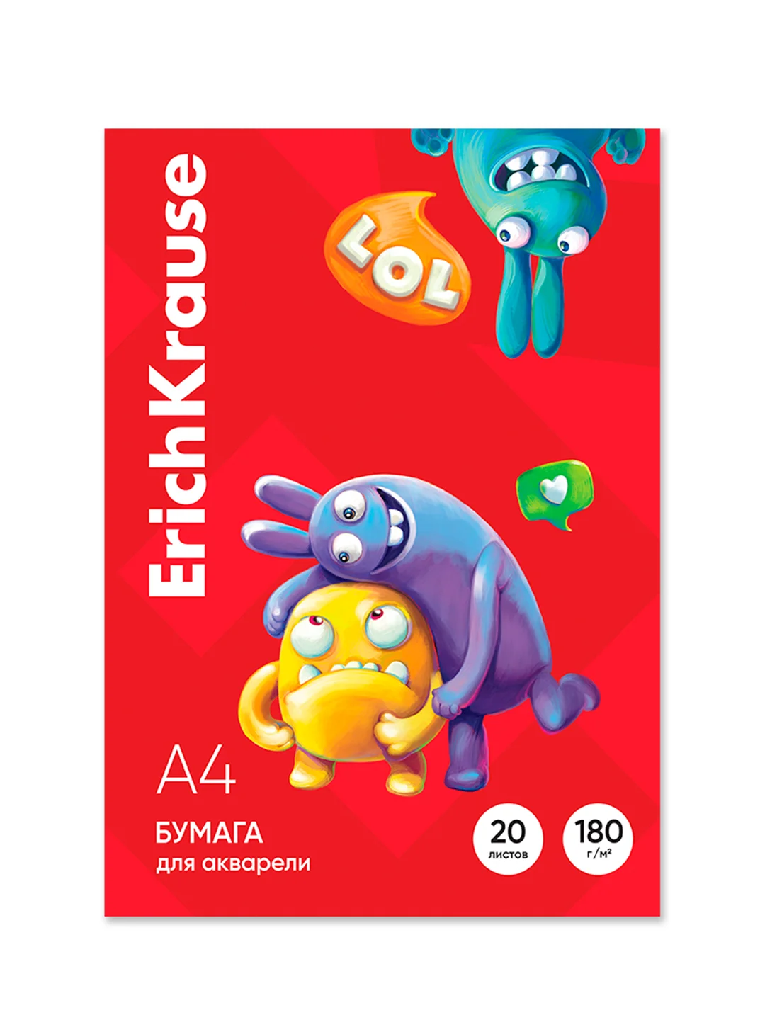 Бумага для акварели в картонной папке ErichKrause Jolly Friends, А4, 20 листов