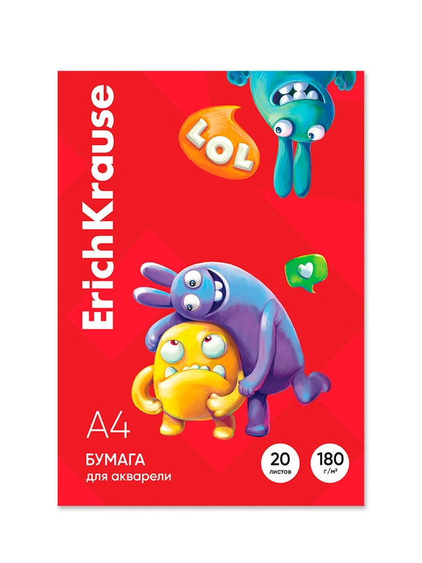 Бумага для акварели в картонной папке ErichKrause Jolly Friends, А4, 20 листов
