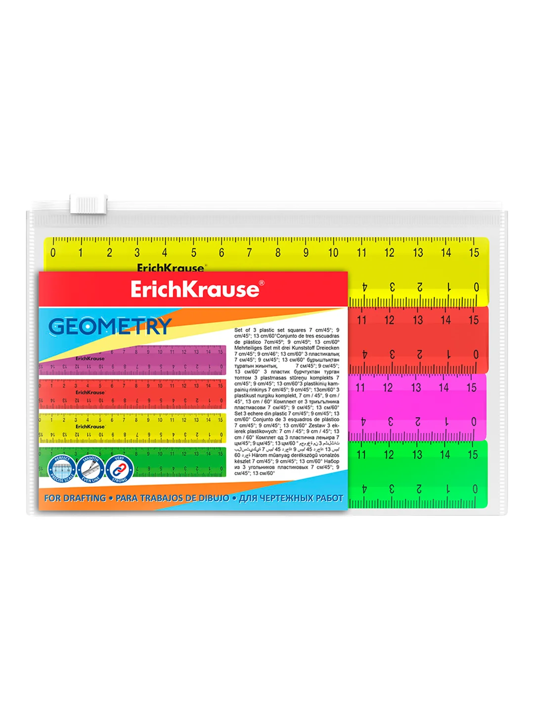 Набор из 4 пластиковых линеек ErichKrause Neon Solid, 15 см, ассорти (в пакете по 20 шт)