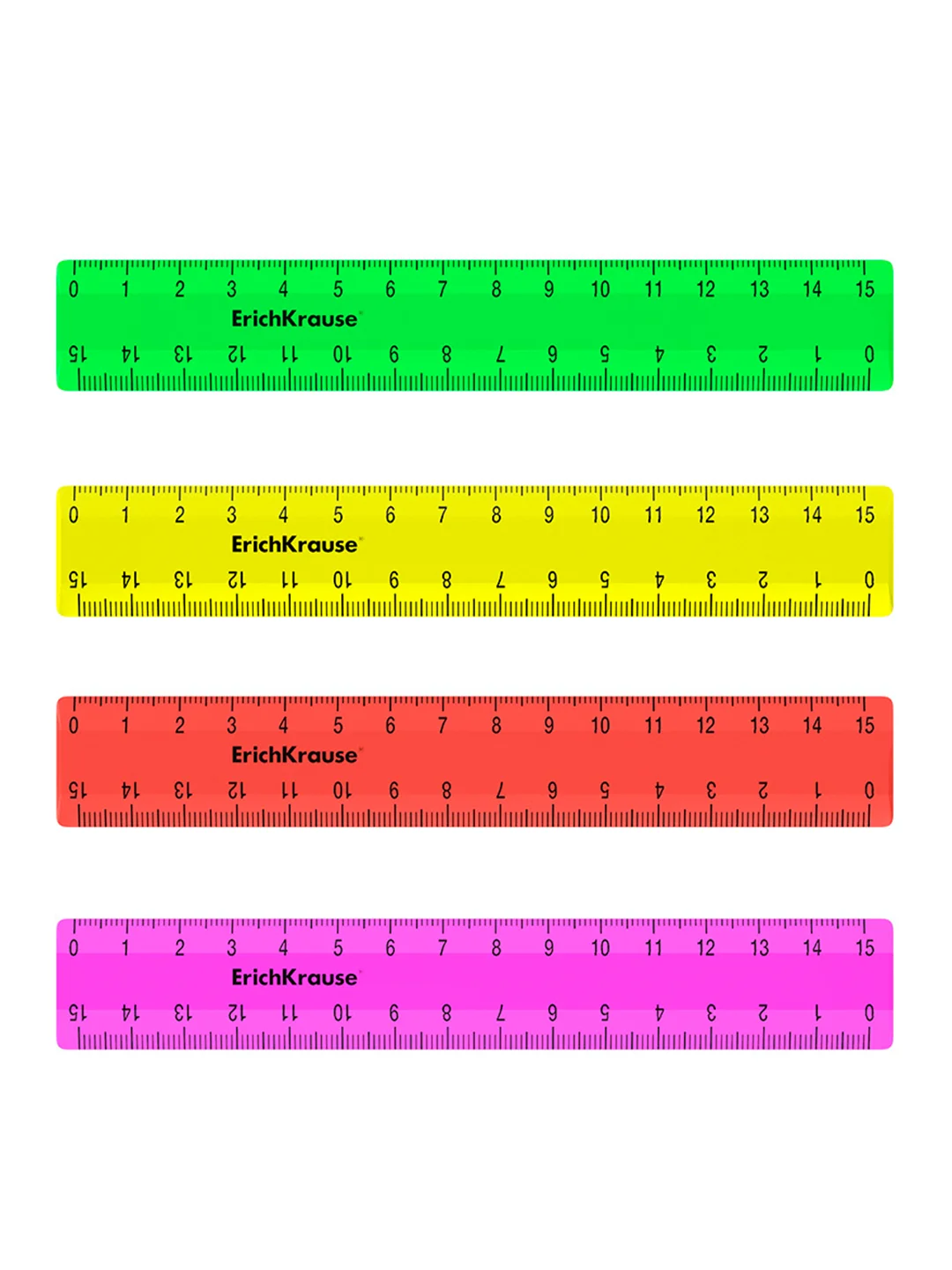 Набор из 4 пластиковых линеек ErichKrause Neon Solid, 15 см, ассорти (в пакете по 20 шт)