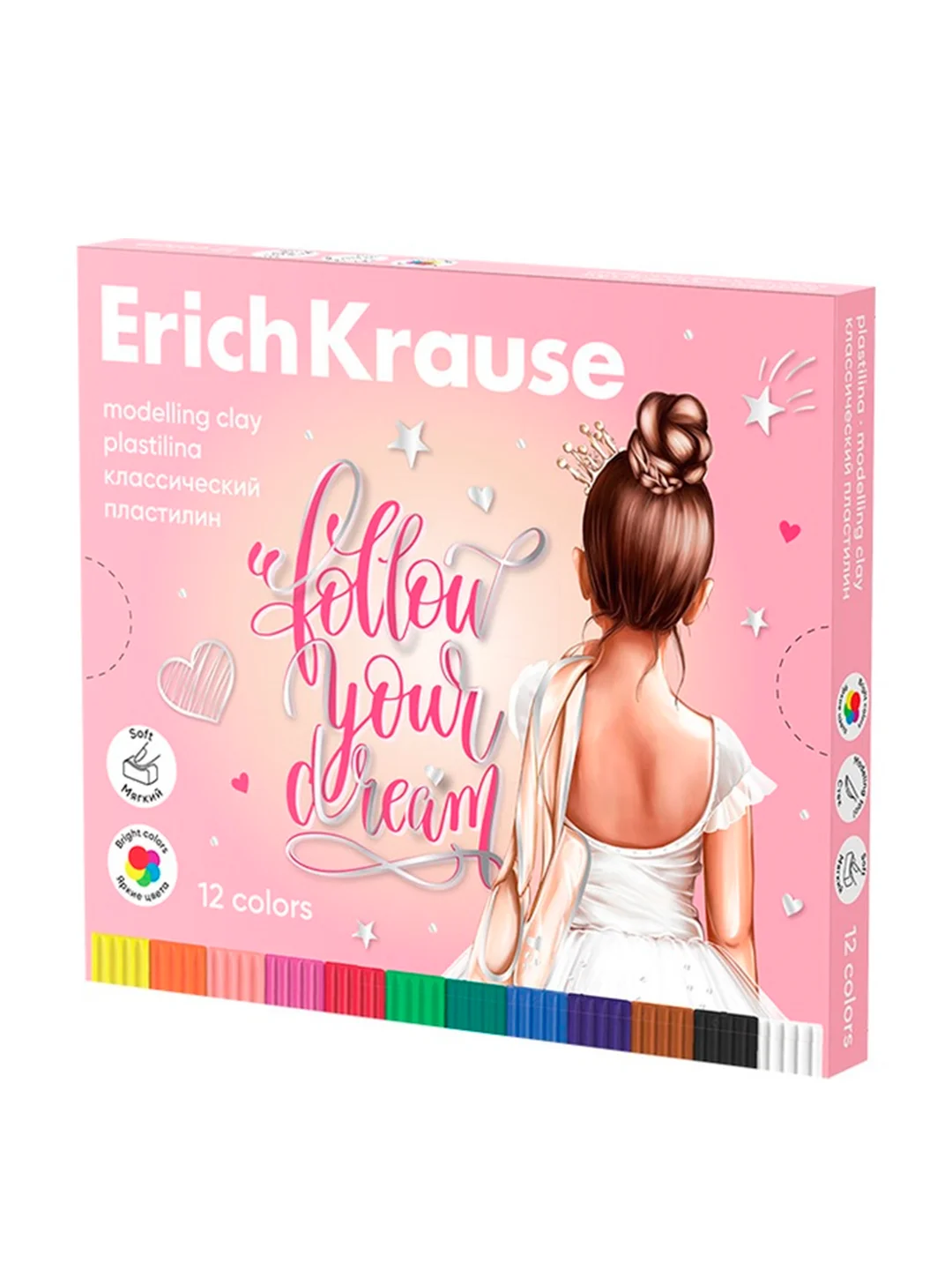 Пластилин классический ErichKrause Pointes 12 цветов со стеком, 180 г (в коробке 12 шт)