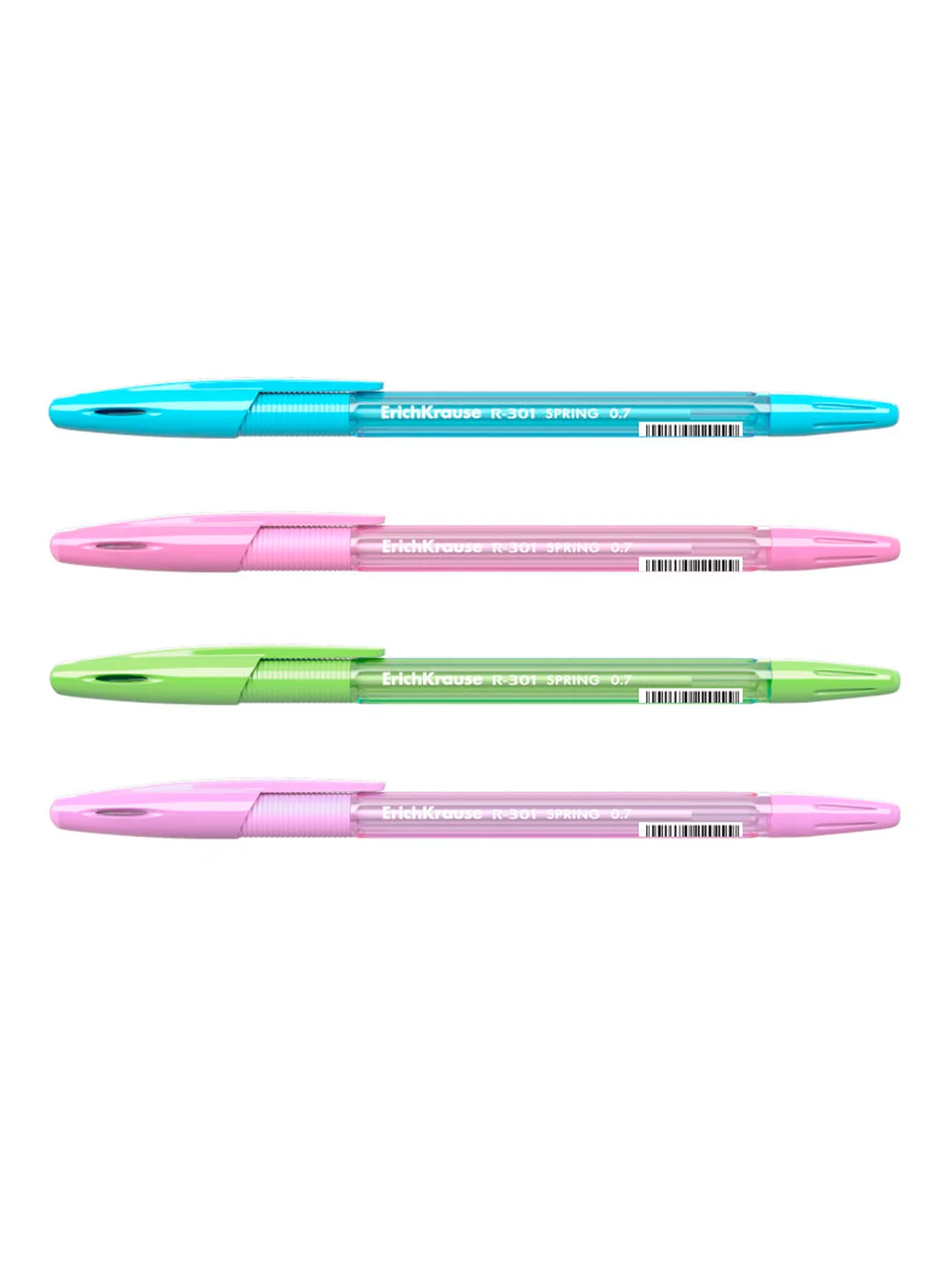 Набор из 4 ручек шариковых ErichKrause R-301 Stick&Grip Spring 0.7, цвет чернил синий