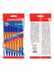 Набор из 8 ручек шариковых ErichKrause R-301 Stick&Grip Orange 0.7, цвет чернил синий