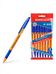 Набор из 8 ручек шариковых ErichKrause R-301 Stick&Grip Orange 0.7, цвет чернил синий