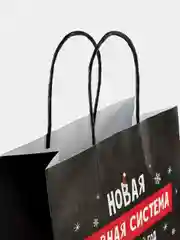 Черный пакет подарочный новогодний, 22 х 22 х 11 см, Новый год