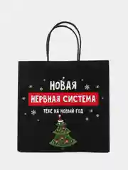 Черный пакет подарочный новогодний, 22 х 22 х 11 см, Новый год