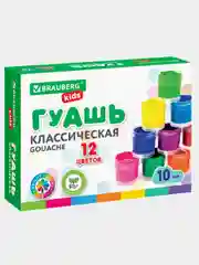 Гуашь BRAUBERG KIDS 6/12 цветов баночки  по 10 мл