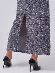 Серый юбка с пайетками бархатная женская длинная