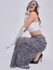 Серый юбка с пайетками бархатная женская длинная