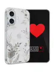 Кремовый силиконовый чехол на Apple iPhone 16 / Айфон 16 прозрачный, с принтом, защита камеры