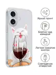 Вишнёвый силиконовый чехол на Apple iPhone 16 / Айфон 16 прозрачный, с принтом, защита камеры