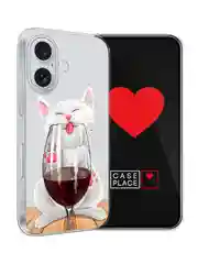 Вишнёвый силиконовый чехол на Apple iPhone 16 / Айфон 16 прозрачный, с принтом, защита камеры