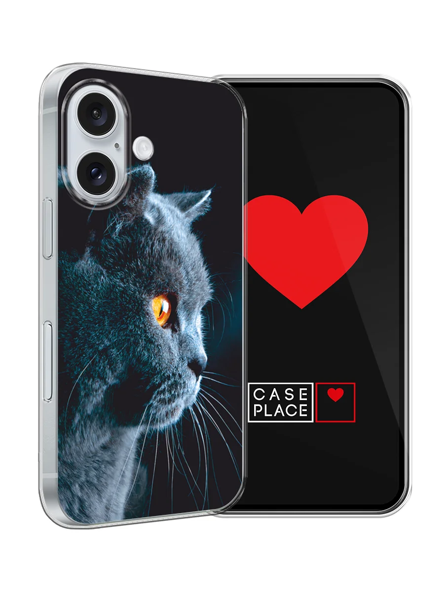 Тёмно-серый силиконовый чехол на Apple iPhone 16 / Айфон 16 прозрачный, с принтом, защита камеры