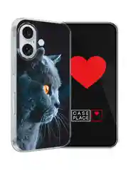 Тёмно-серый силиконовый чехол на Apple iPhone 16 / Айфон 16 прозрачный, с принтом, защита камеры