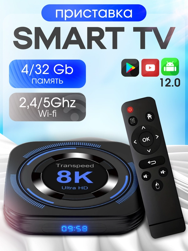 Цифровая смарт тв приставка для телевизора Transpeed 4G/32Gb Android 12