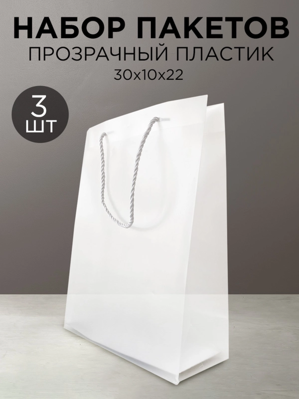 Набор прозрачных пакетов с ручкой, 3 шт, 22 х 30 х 10 см