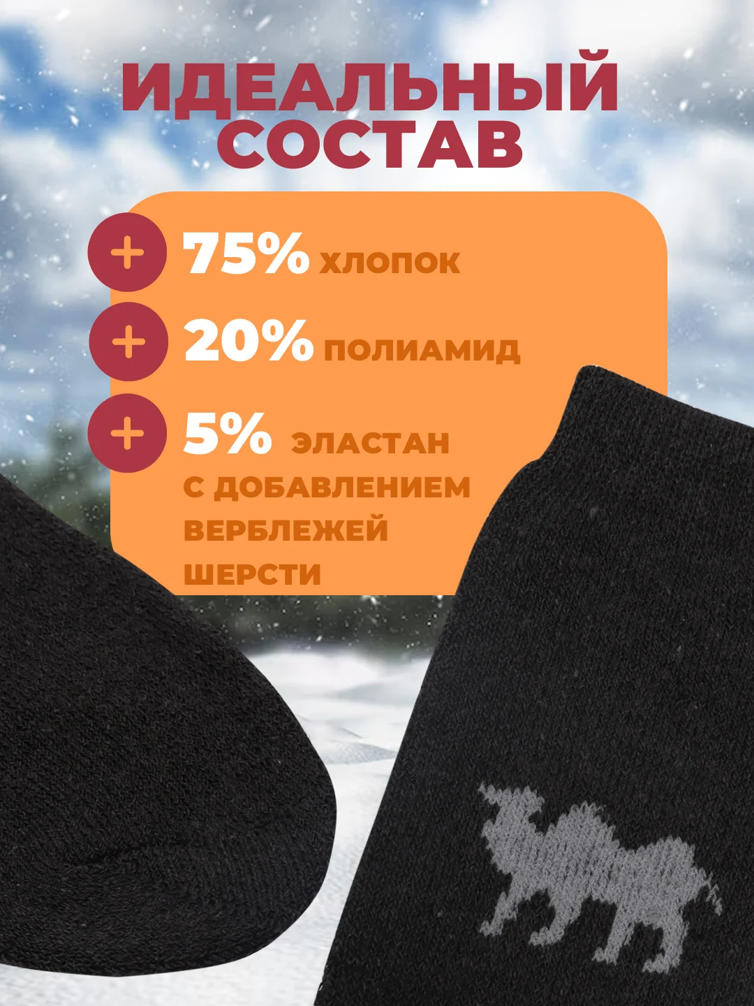 Набор термоносков, с верблюжьей шерстью, 10 пар