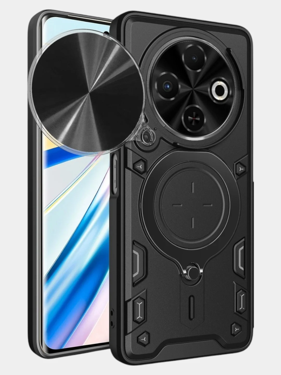 Черный чехол противоударный ring с защитой камеры для Tecno Spark 30C