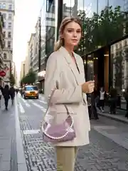 Розовый женская сумка багет с жемчужным украшением