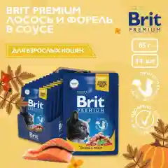 Корм влажный Brit Premium для кошек, лосось и форель в соусе, 85 г *14шт