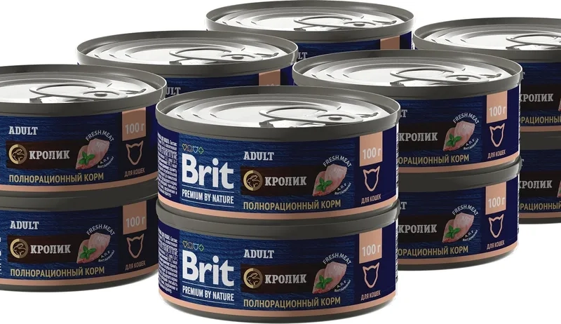 Корм влажный Brit Premium для котят, с мясом кролика, 100 г *12шт