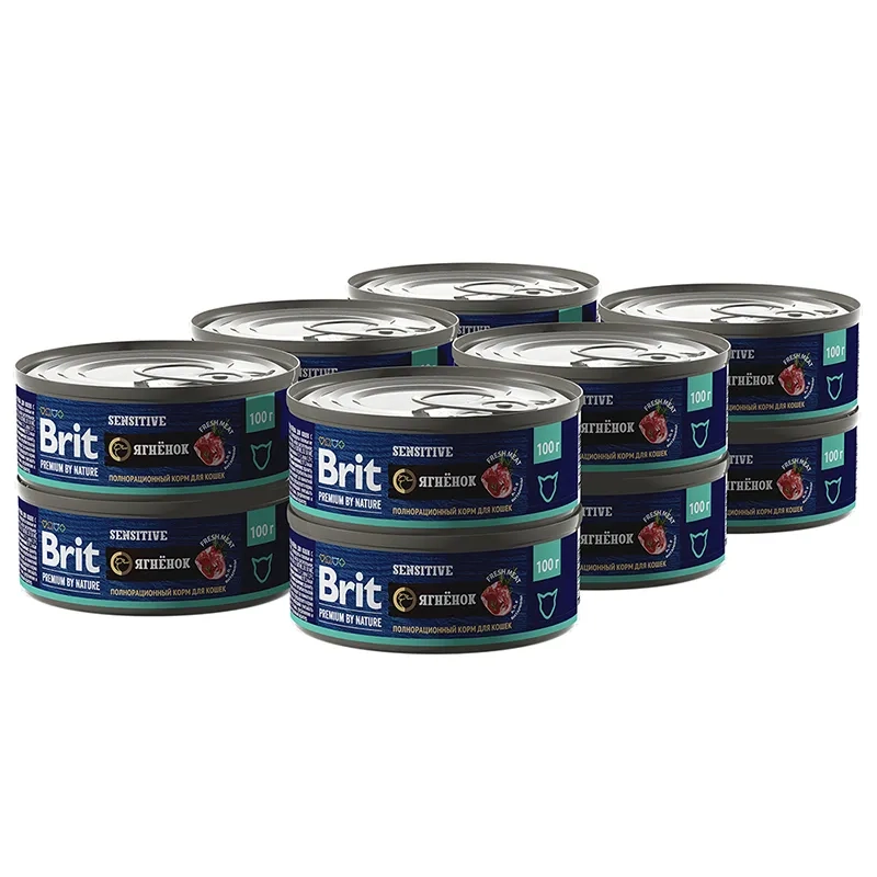 Корм влажный Brit Premium для кошек с чувствительным пищеварением, с мясом ягнёнка, 100 г *12шт