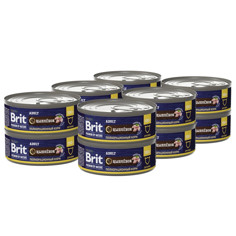 Корм влажный Brit Premium, для кошек, с мясом цыплёнка, 100 г *12шт