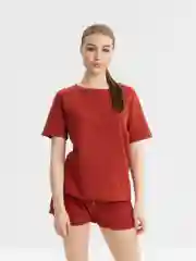 Багровый футболка женская вафельная оверсайз